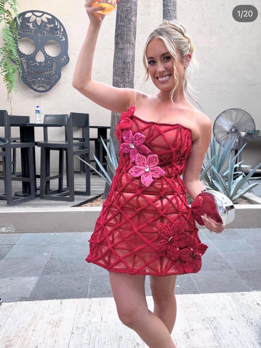 Red Floral Crochet Mini Dress - Dezji Rose Tangle